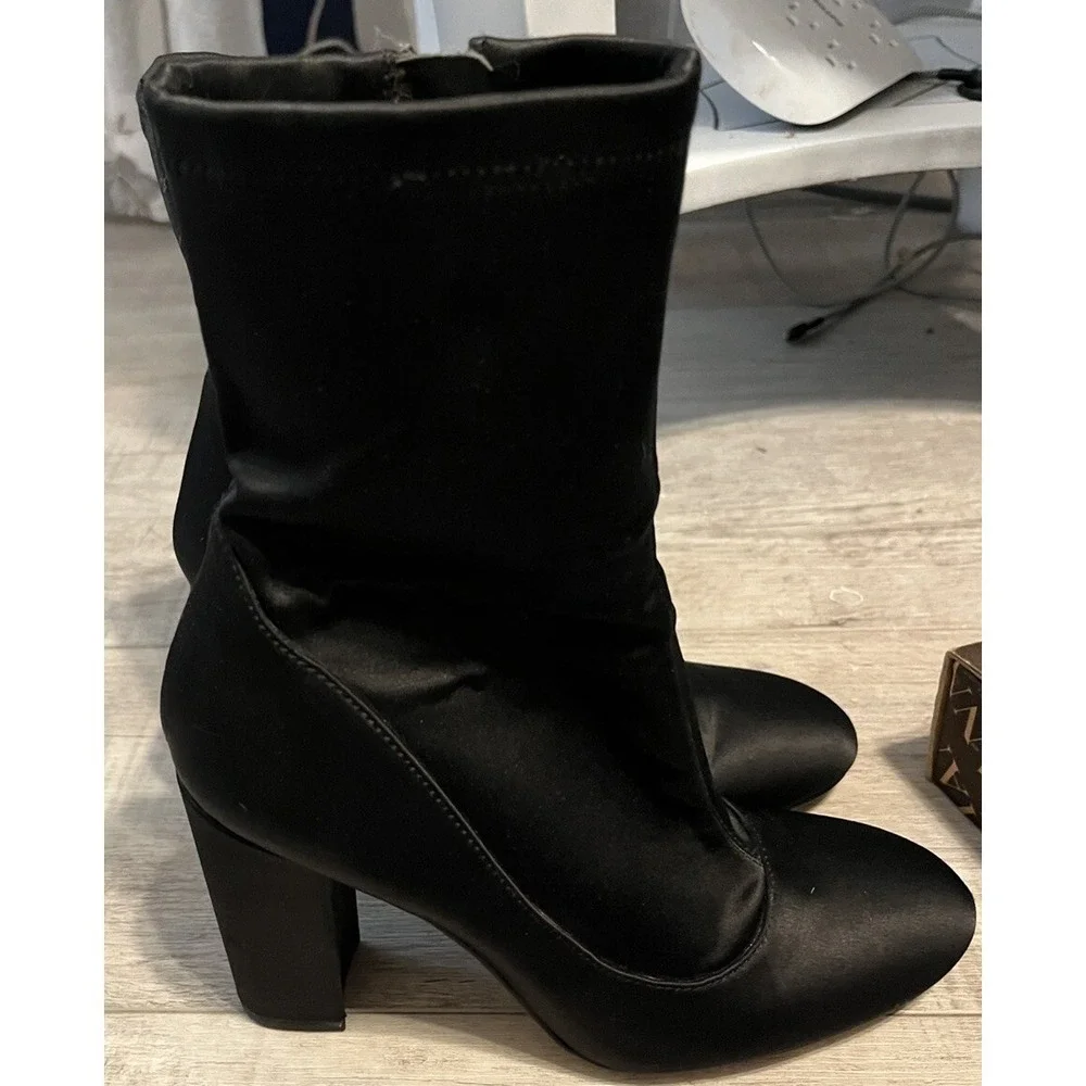 Women's Sam Edelman Calexa Sock‎ Bootie Size 6M Black Stretch Satin
